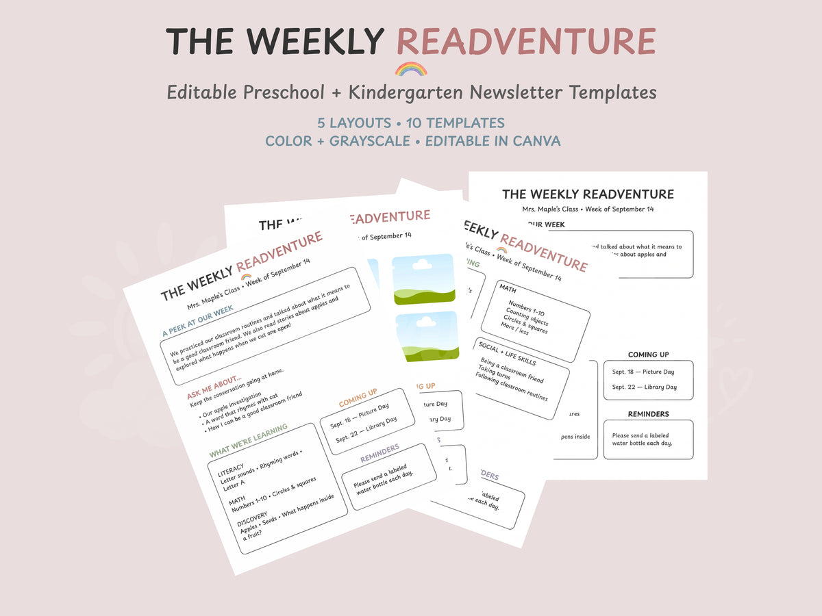 The Weekly READventure | Editable Preschool & Kindergarten Classroom Newsletter