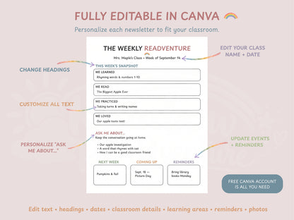 The Weekly READventure | Editable Preschool & Kindergarten Classroom Newsletter